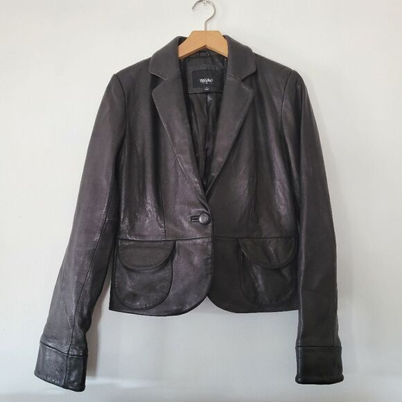 Mossimo Leather Black Women's Blazer Jacket Small Pockets Button - Picture 1 of 9